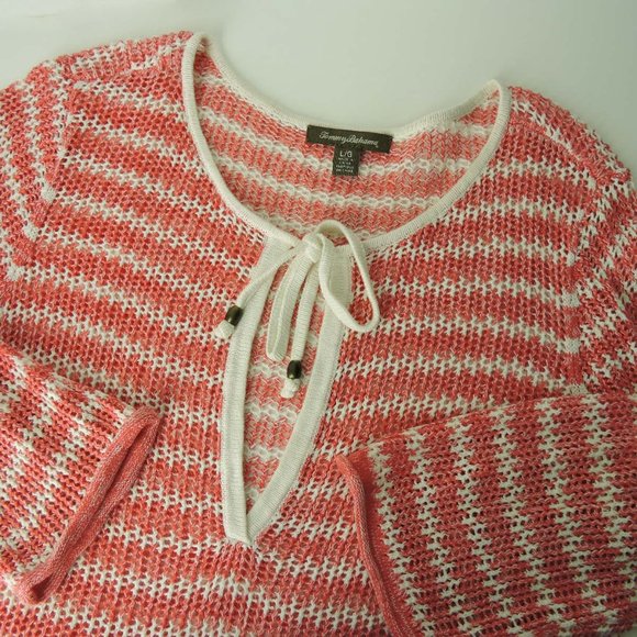 Tommy Bahama Open Knit Striped Tunic Cover up top - Picture 3 of 9
